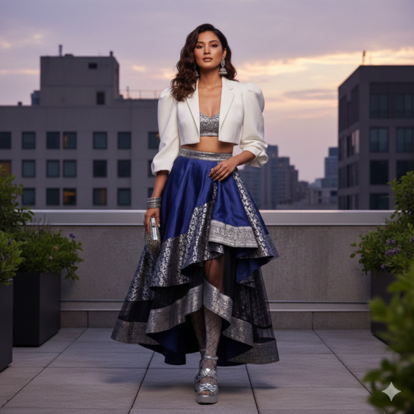 The Sapphire Zenith Fusion Lehenga-Skirt