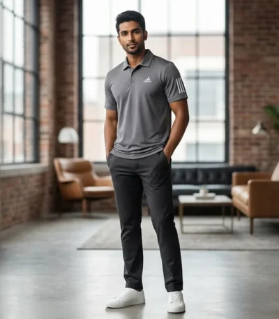 Adidas Men’s Charcoal Grey Textured Performance Polo Shirt (1)