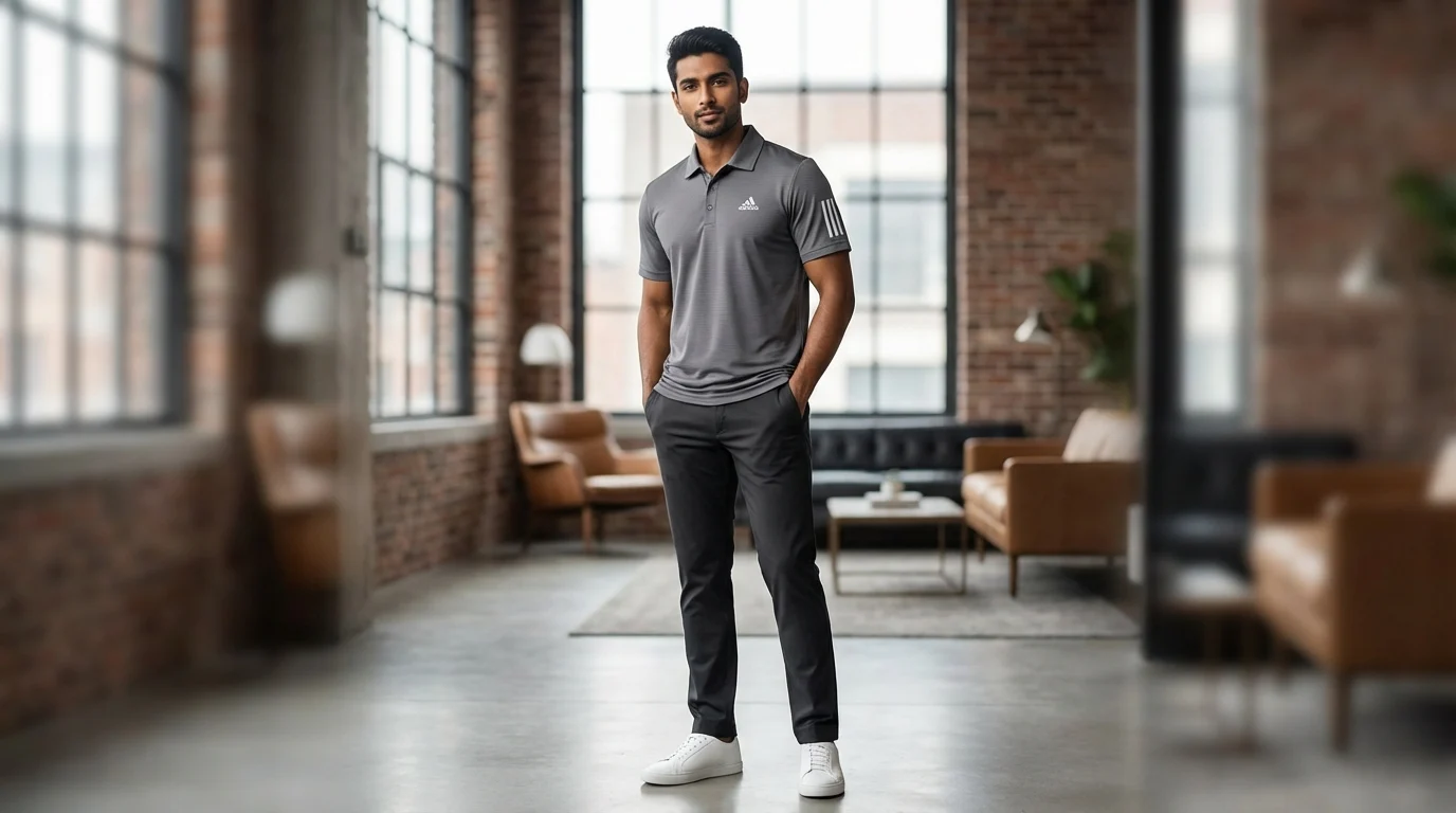 Adidas Men’s Charcoal Grey Textured Performance Polo Shirt (1) Adidas Men’s Charcoal Grey Textured Performance Polo Shirt (1)