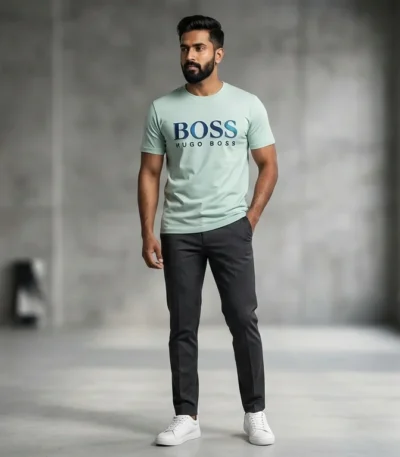 BOSS Hugo Boss Men’s Mint Green 3D Logo Crew Neck T Shirt (2)