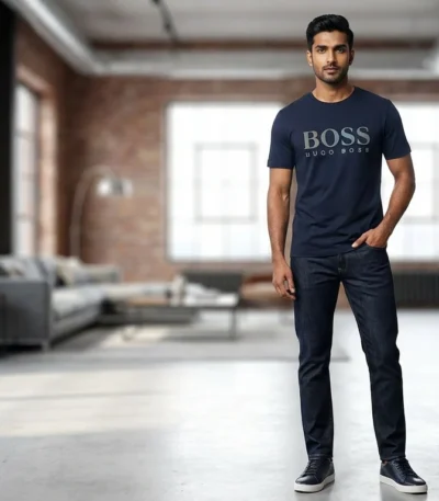 BOSS Hugo Boss Men’s Navy Blue 3D Logo Crew Neck T Shirt (5)