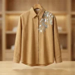 Beige Pinstripe Embellished Women’s Formal Shirt (2)