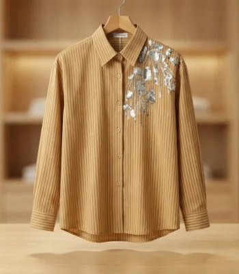 Beige Pinstripe Embellished Women’s Formal Shirt (2)