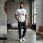 Calvin Klein Jeans Men’s White 3D Logo Crew Neck T Shirt (4)