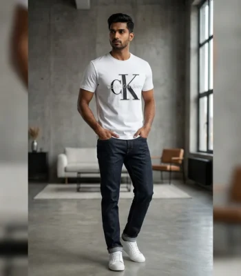 Calvin Klein Jeans Men’s White 3D Logo Crew Neck T Shirt (4)