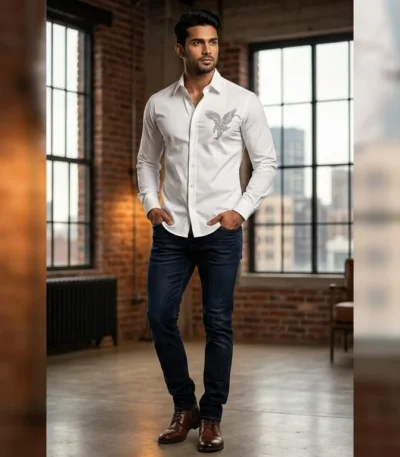 Dolce & Gabbana Men’s White Crystal Eagle Embellished Formal Shirt (3)