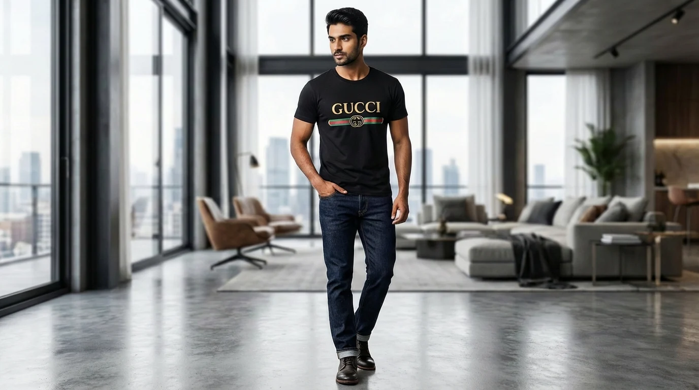 Gucci Men’s Black Embroidered Logo Heritage T Shirt (5) Gucci Men’s Black Embroidered Logo Heritage T Shirt (5)