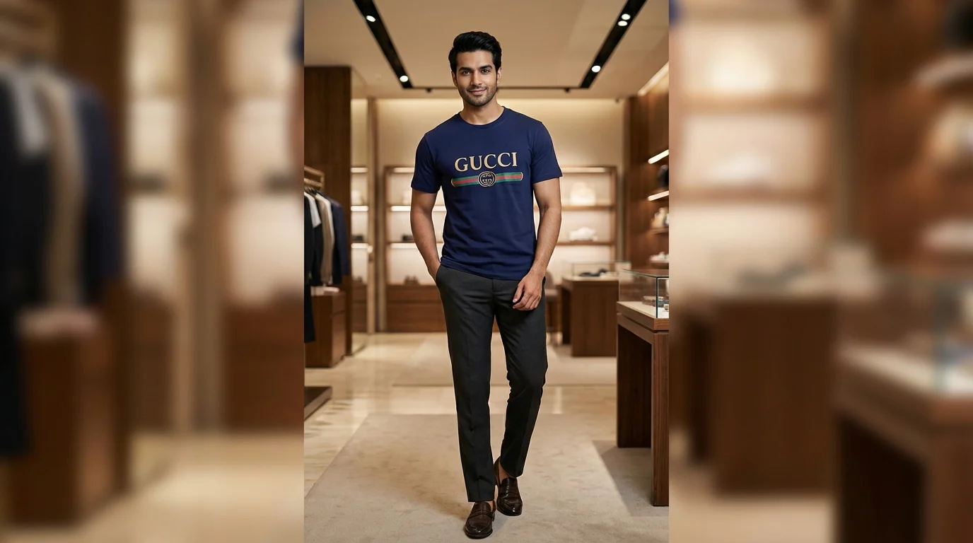 Gucci Men’s Navy Blue Embroidered Logo Heritage T Shirt (2) Gucci Men’s Navy Blue Embroidered Logo Heritage T Shirt (2)