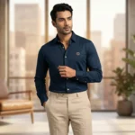 Gucci Men’s Navy Blue Slim Fit Gold Emblem Shirt (2)