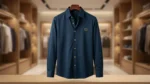 Gucci Men’s Navy Blue Slim Fit Gold Emblem Shirt (3)