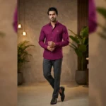 Gucci Men’s Wine Red Slim Fit Gold Emblem Shirt (2)