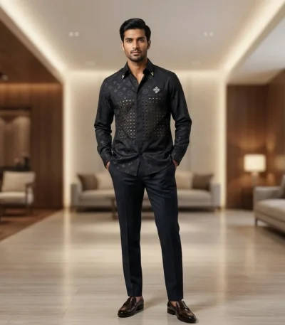 Louis Vuitton Men’s Black Monogram Laser Cut Luxury Shirt (4)