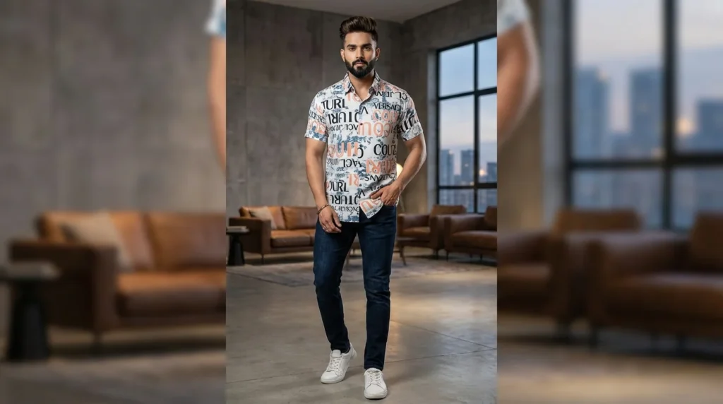 Men’s Abstract Typography Print Premium Casual Shirt (2)