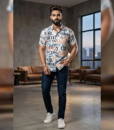 Men’s Abstract Typography Print Premium Casual Shirt (2)