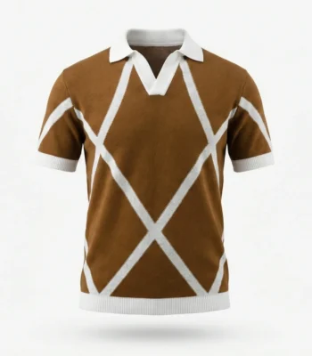 Men’s Argyle Inspired Geometric Knit Polo Shirt (7)