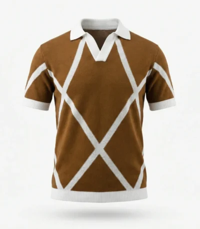 Men’s Argyle Inspired Geometric Knit Polo Shirt (7)