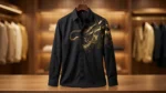 Men’s Black Gold Dragon Embroidered Full Sleeve Luxury Shirt (2)