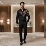 Men’s Black Gold Dragon Embroidered Full Sleeve Luxury Shirt (5)