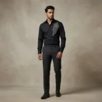 Men’s Black Luxury Feather Rhinestone Embellished Shirt (2)