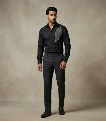 Men’s Black Luxury Feather Rhinestone Embellished Shirt (2)