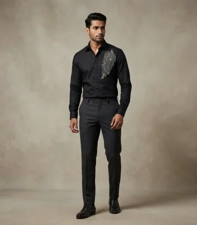 Men’s Black Luxury Feather Rhinestone Embellished Shirt (2)