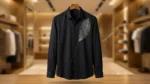 Men’s Black Luxury Feather Rhinestone Embellished Shirt (3)