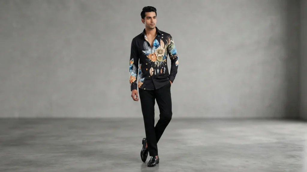 Men’s Black Luxury Floral Print Full Sleeve Shirt (5)