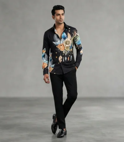Men’s Black Luxury Floral Print Full Sleeve Shirt (5)