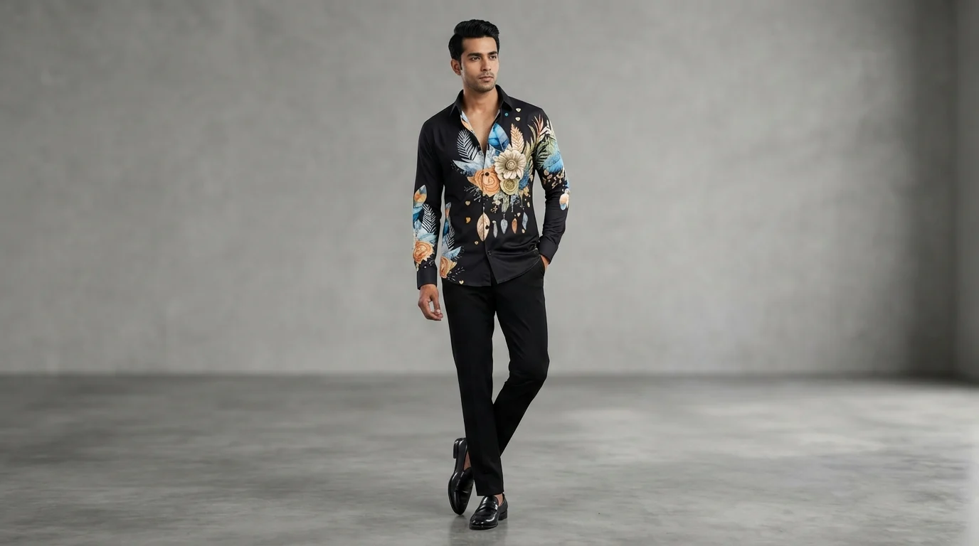 Men’s Black Luxury Floral Print Full Sleeve Shirt (5) Men’s Black Luxury Floral Print Full Sleeve Shirt (5)