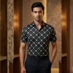 Men’s Black Monogram Geometric Print Premium Slim Fit Casual Shirt