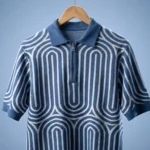 Men’s Blue Geometric Knit Quarter Zip Polo Shirt (1)