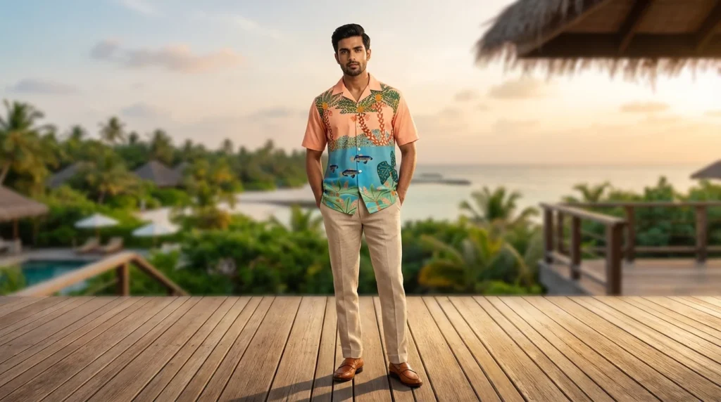 Men's Brown Aztec Print Short Sleeve Casual Shirt (2)