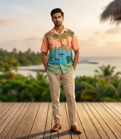 Men's Brown Aztec Print Short Sleeve Casual Shirt (2)