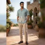 Men's Brown Aztec Print Short Sleeve Casual Shirt (2)