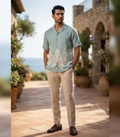 Men's Brown Aztec Print Short Sleeve Casual Shirt (2)