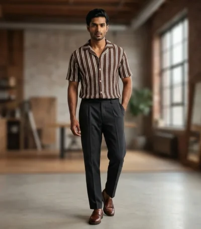 Men's Brown Aztec Print Short Sleeve Casual Shirt (2)