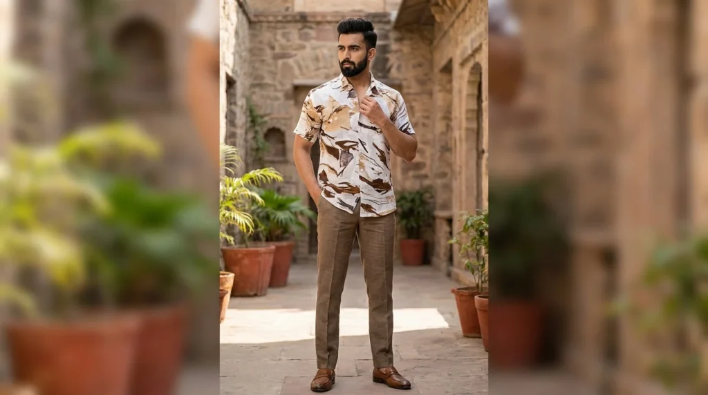 Men's Brown Aztec Print Short Sleeve Casual Shirt (4)