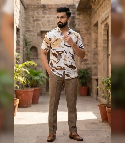 Men's Brown Aztec Print Short Sleeve Casual Shirt (4)