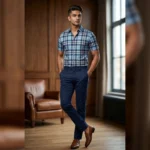 Men's Brown Aztec Print Short Sleeve Slim Fit Casual Shirt (1)