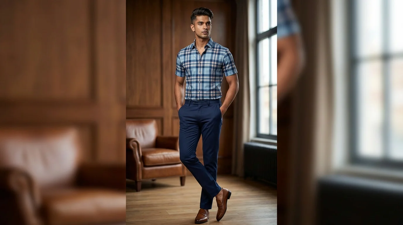 Men's Brown Aztec Print Short Sleeve Slim Fit Casual Shirt (1) Men's Brown Aztec Print Short Sleeve Slim Fit Casual Shirt (1)