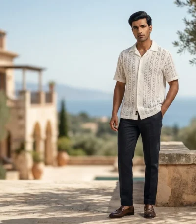 Men's Brown Aztec Print Short Sleeve Slim Fit Casual Shirt (2)