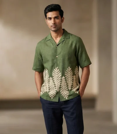 Men's Brown Aztec Print Short Sleeve Slim Fit Casual Shirt (2)