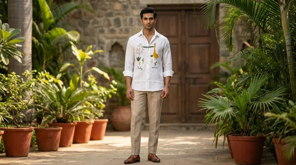 Men's Brown Aztec Print Slim Fit Casual Shirt (1)