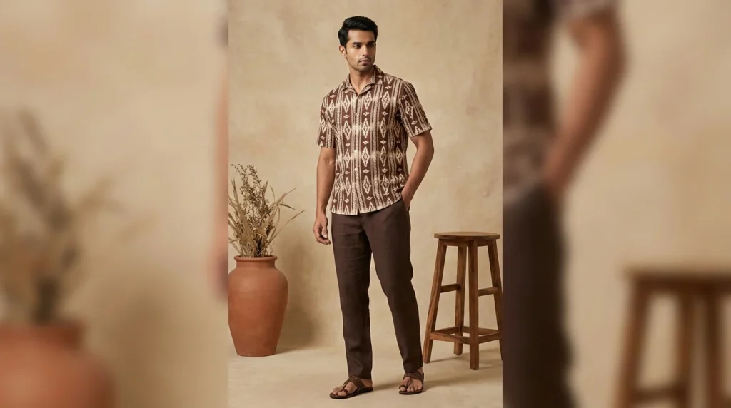 Men's Brown Aztec Print Slim Fit Casual Shirt (1)