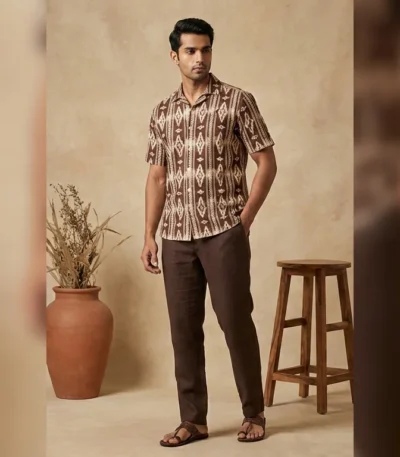 Men's Brown Aztec Print Slim Fit Casual Shirt (1)