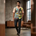 Men's Brown Aztec Print Slim Fit Casual Shirt (2)