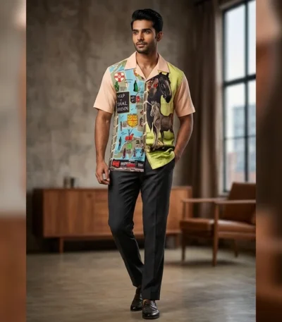 Men's Brown Aztec Print Slim Fit Casual Shirt (2)