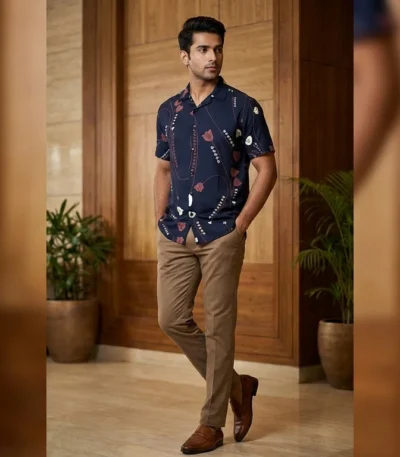 Men's Brown Aztec Print Slim Fit Casual Shirt (4)