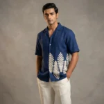 Men's Brown Aztec Print Slim Fit Casual Shirt Short Sleeve Resort Style (2)