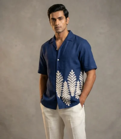 Men's Brown Aztec Print Slim Fit Casual Shirt Short Sleeve Resort Style (2)